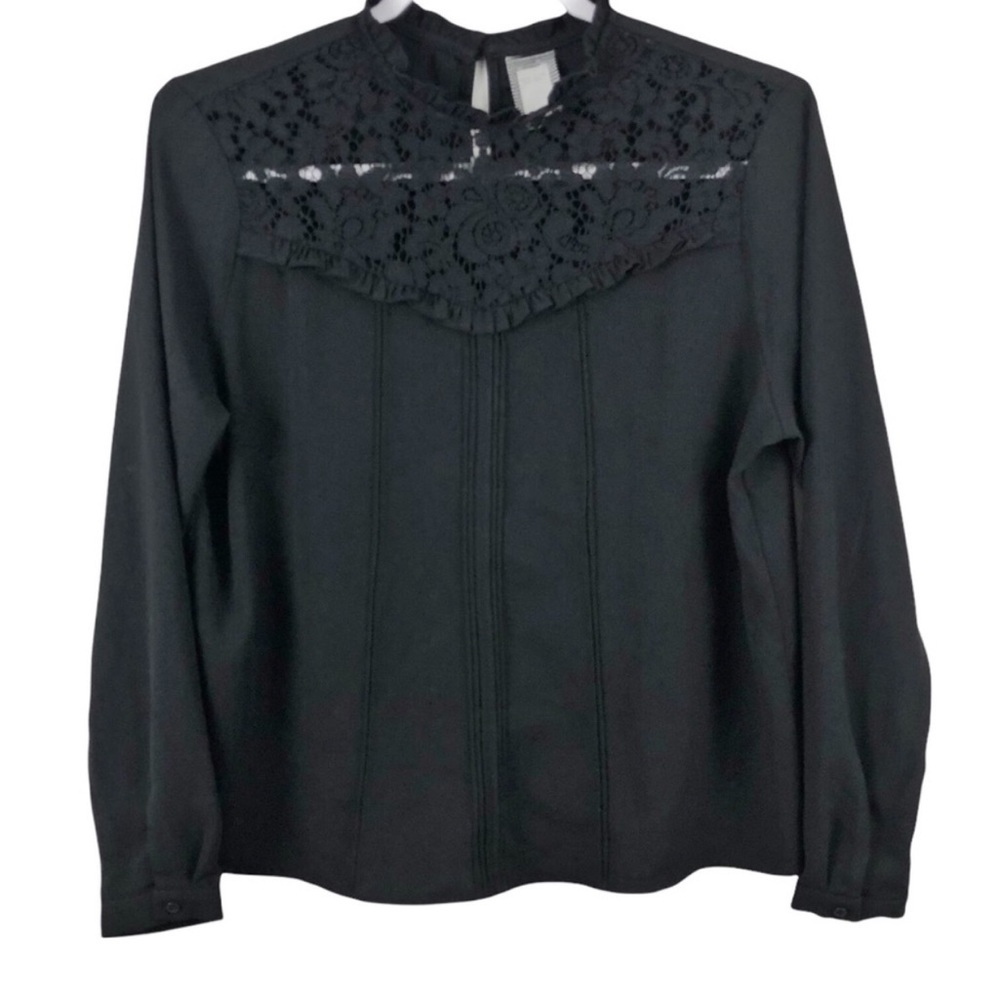 Anthropologie Guest Editor Black Lace Blouse Top M Yoke